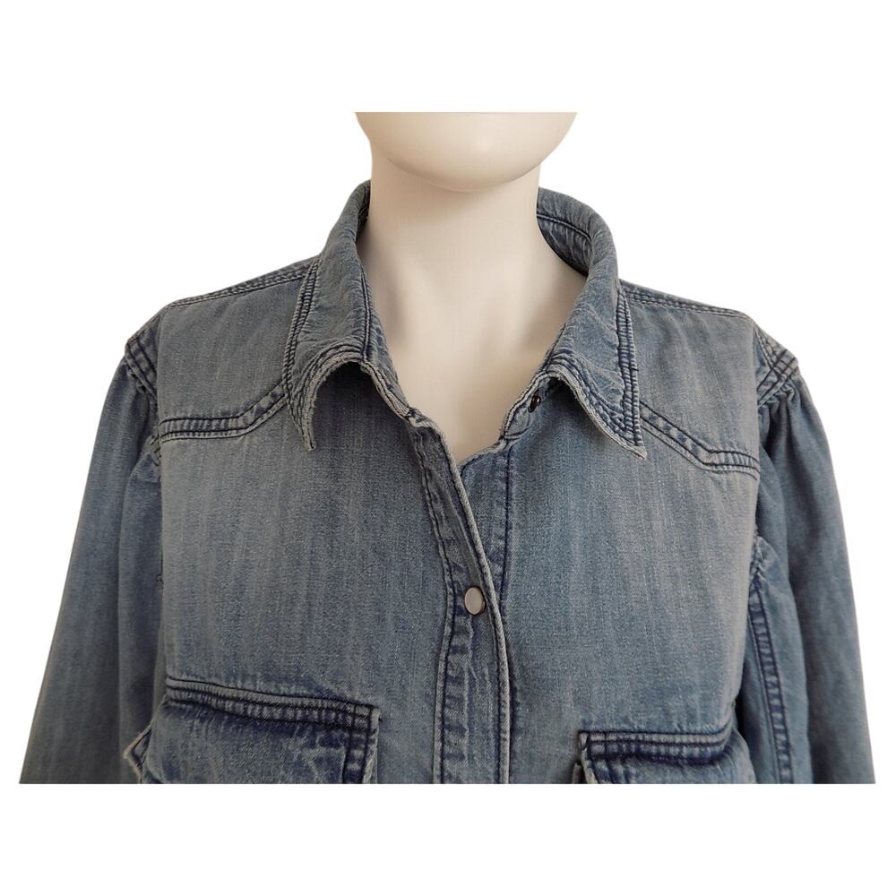 We The Free chambray denim blouse shirt puff sleeve size XL - Picture 3 of 8